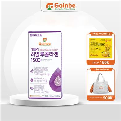 Combo 4 hộp - BỘT UỐNG GOINBE DAILY HYALU COLLAGEN VỊ CHANH - 1500MG (2 tháng)